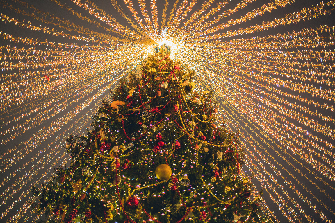 Green Christmas Tree With String Lights